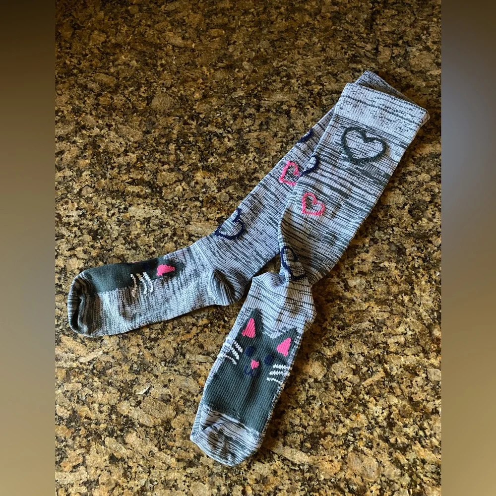 Compression socks Gray Cat and Heart - Picture 1 of 2